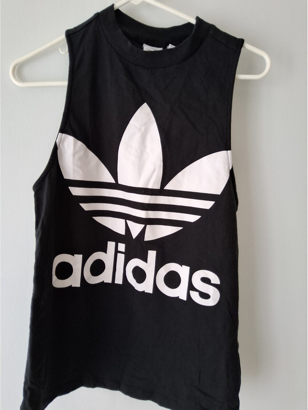 Adidas Tank Top Women XS Black Graphic Print Logo .